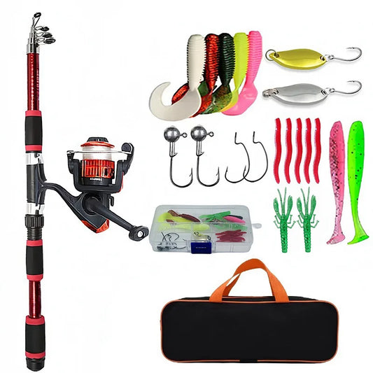 Angelruten-Set, komplette Kits mit Teleskop-Angelrute, Spinnrolle, Köder, Haken-Set