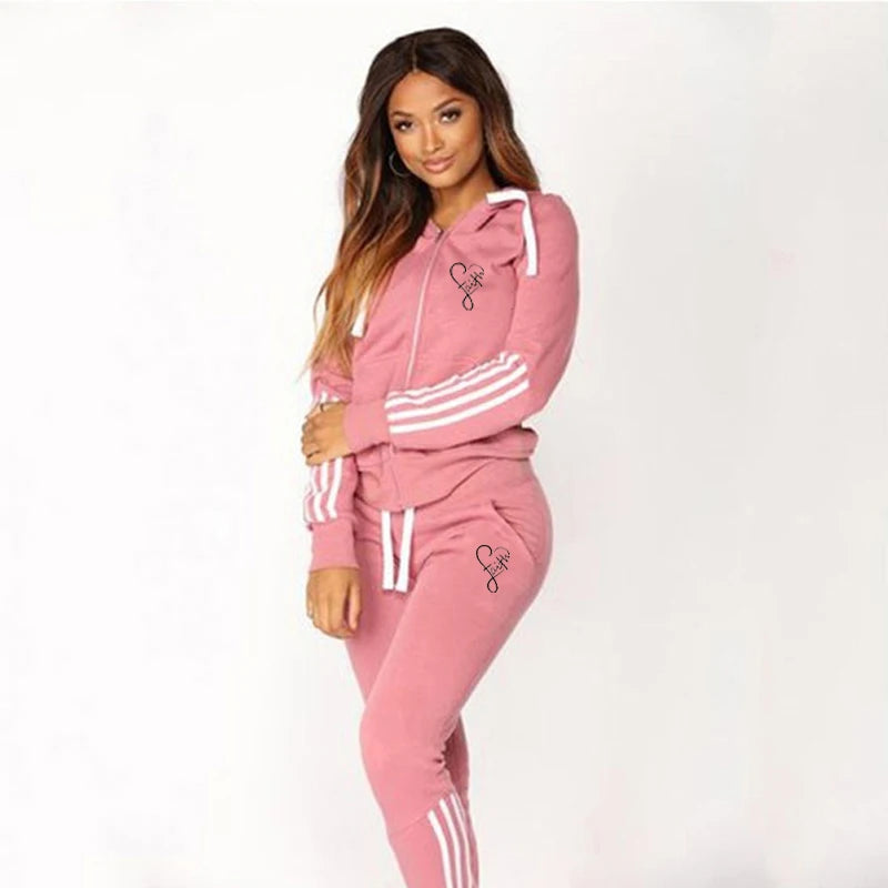 Ladies Fashion Printed Hoodies and Long Pants Set