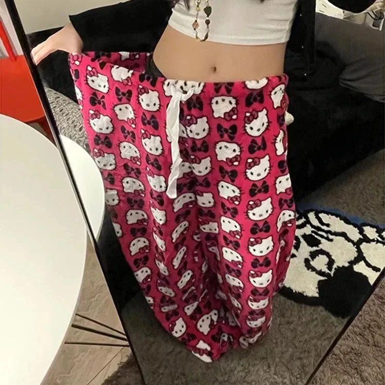Damen Sanrio Hello Kitty Anime Y2k Kawaii Flanell Pyjama Hose