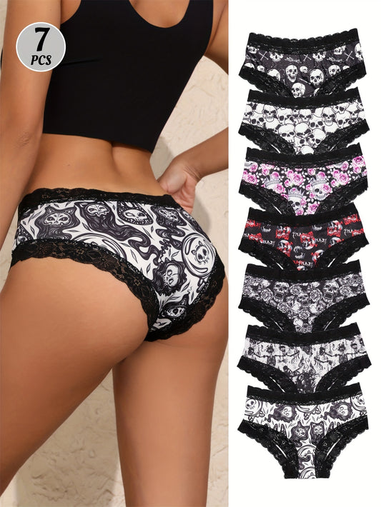 OKalyn 7-Pack Spitzenslip für Damen Unterwäsche Unterhose Model Gothic