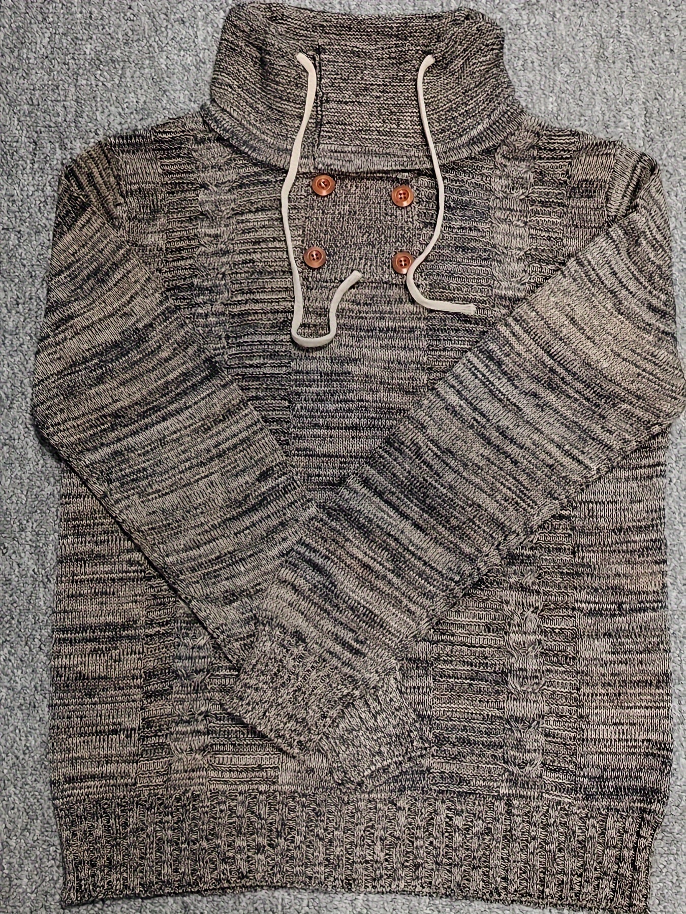 Herren Retro Langarm Strickpullover mit Wasserfallausschnitt und Kordelzug