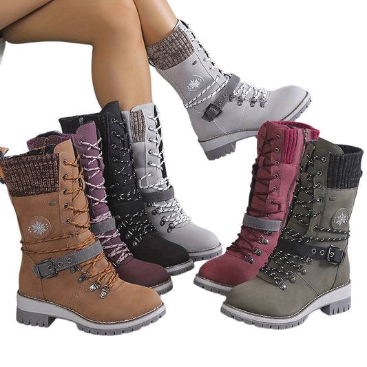 Modische Thermo-Stiefel für Damen, gestrickte Stiefel mit seitlichem Reißverschluss