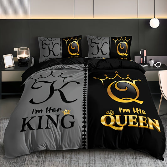 Bettbezug-Set mit Kronenmotiv von King & Queen – 3-teilig
