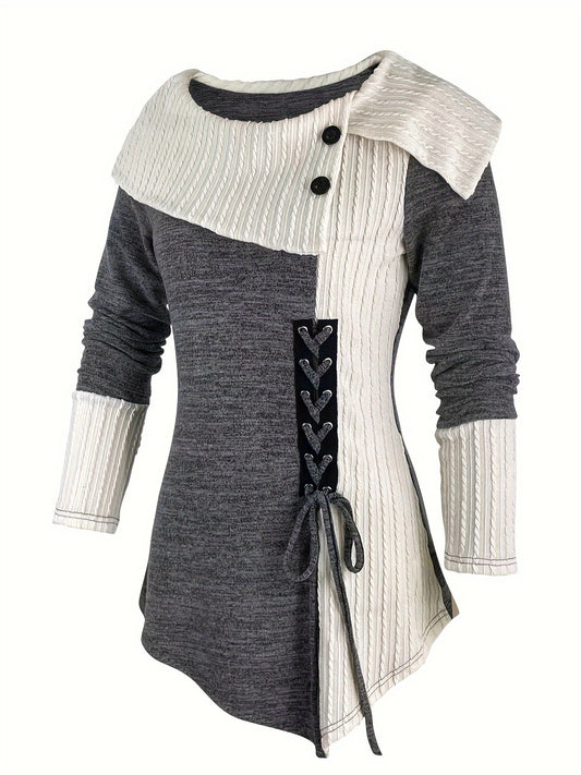 Elegantes Langarm-Stricktop Pullover für Damen –  asymmetrischer Saum