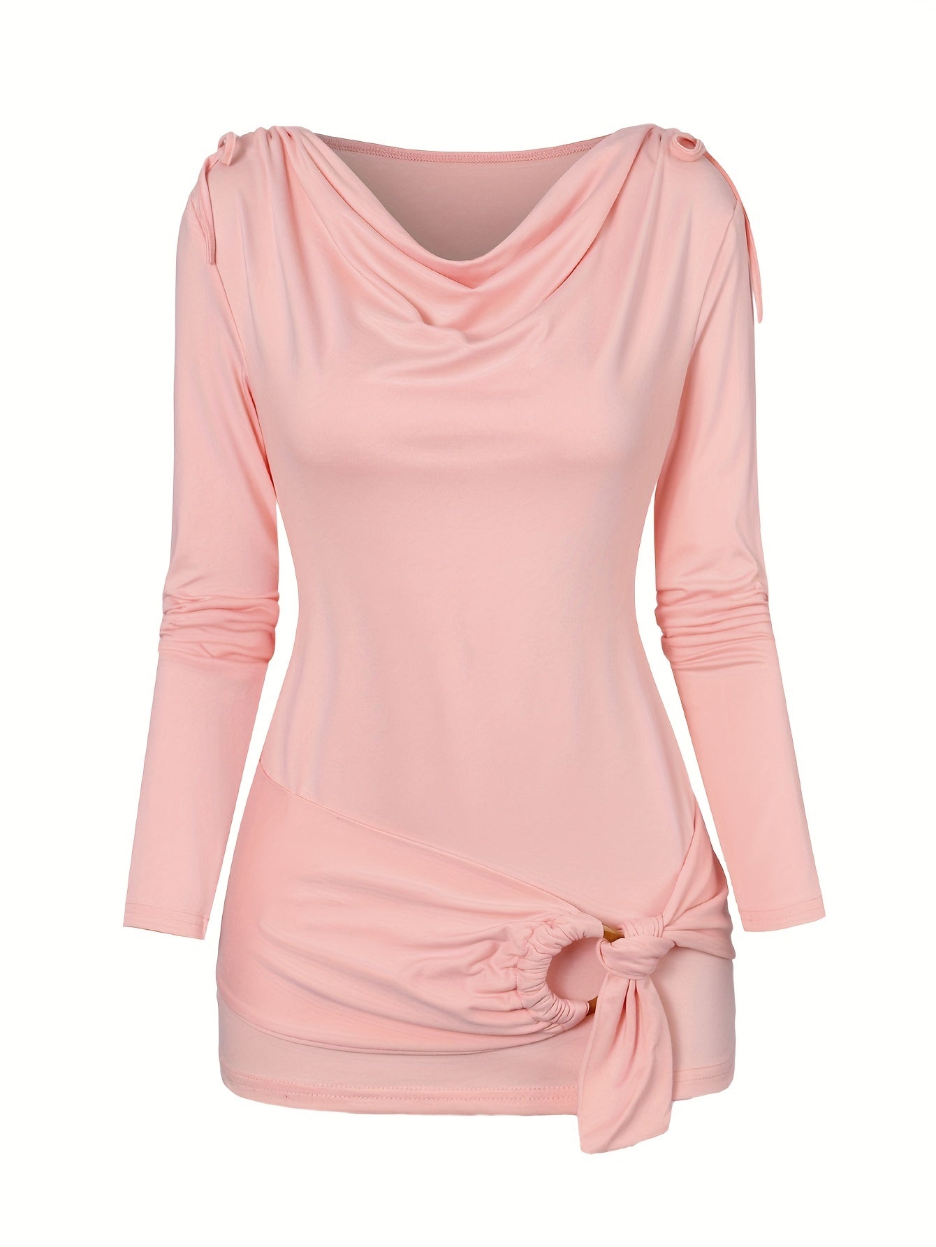 Gerüschtes Top mit Wasserfallausschnitt und Ringdekor, Damenmode