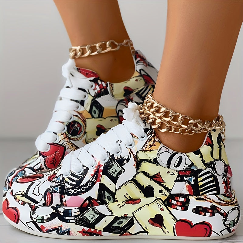 Sneaker mit Graffiti-Print für Damen, lässige Skateschuhe