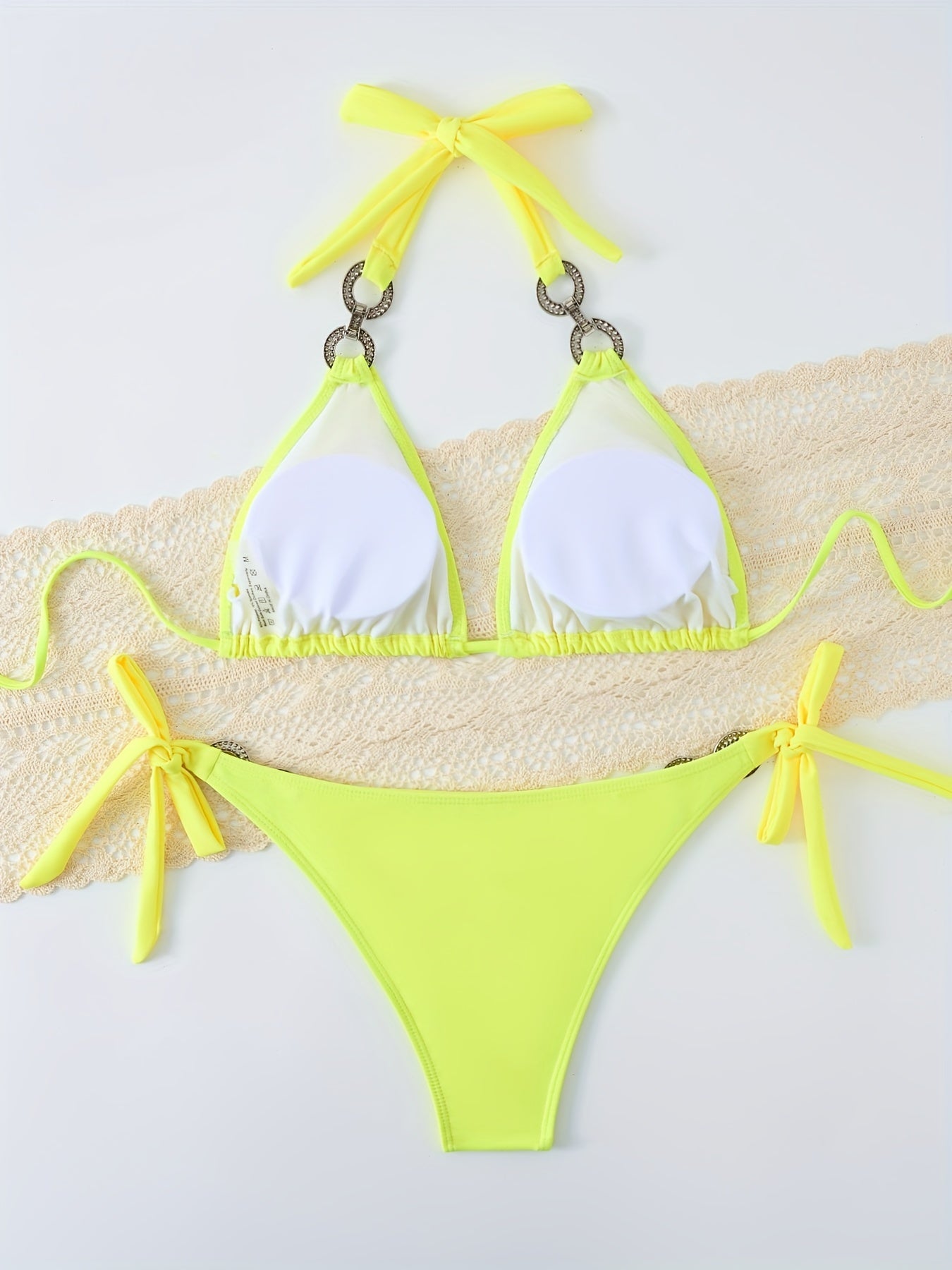 2-teiliges Bikini-Set mit Neckholder und Kettengliedern und Bindeband