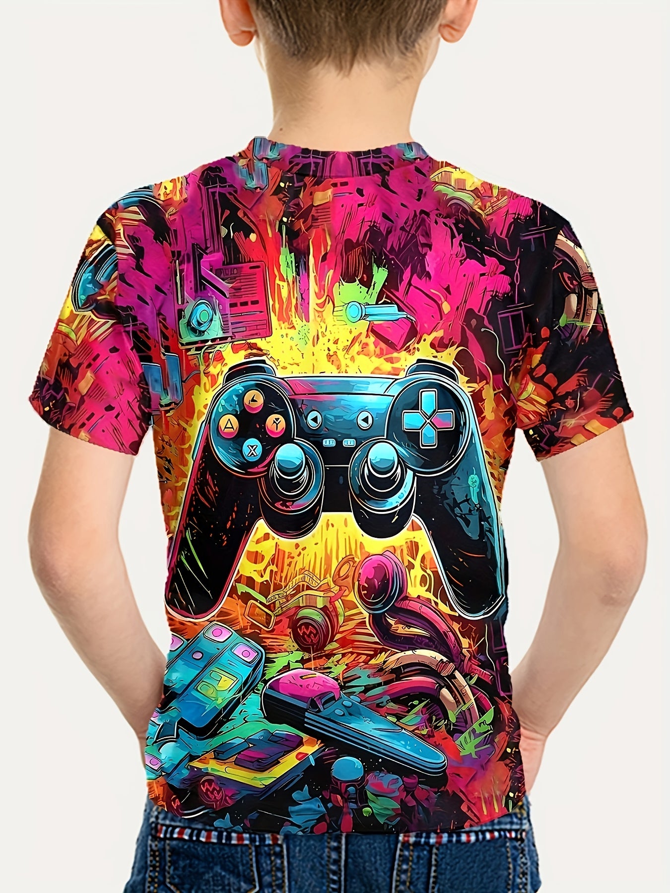 4-teiliges T-Shirt Set für Jungen mit 3D-Druck Game Controller, kurzärmlige T-Shirts
