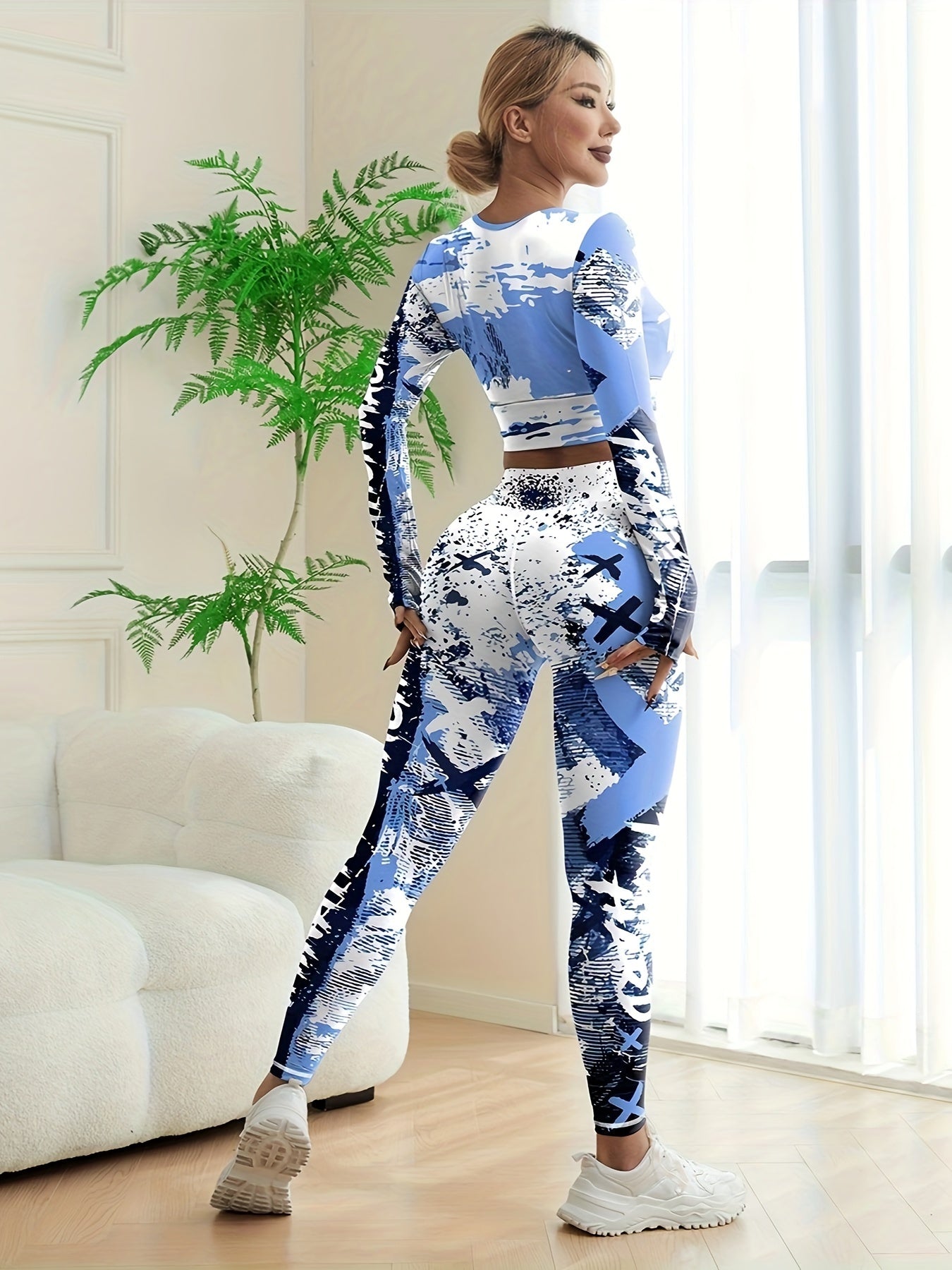 Batik-Sportset für Damen, Activewear-Workout-Oberteil und Leggings