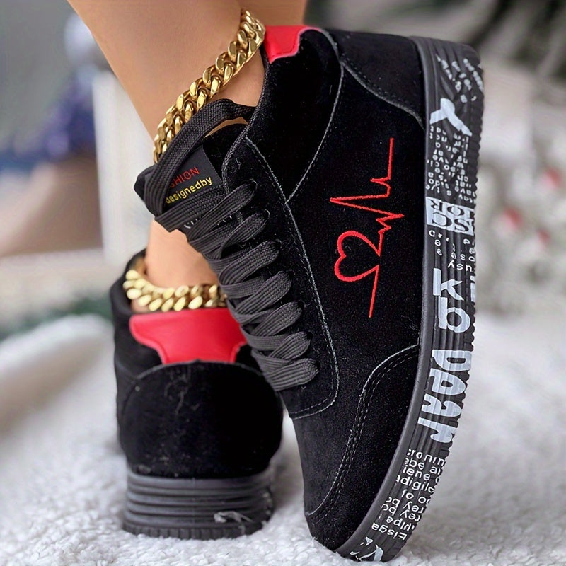 Lässige Sneakers mit Herz-Design für Damen, bequeme Skateschuhe mit weicher Sohle