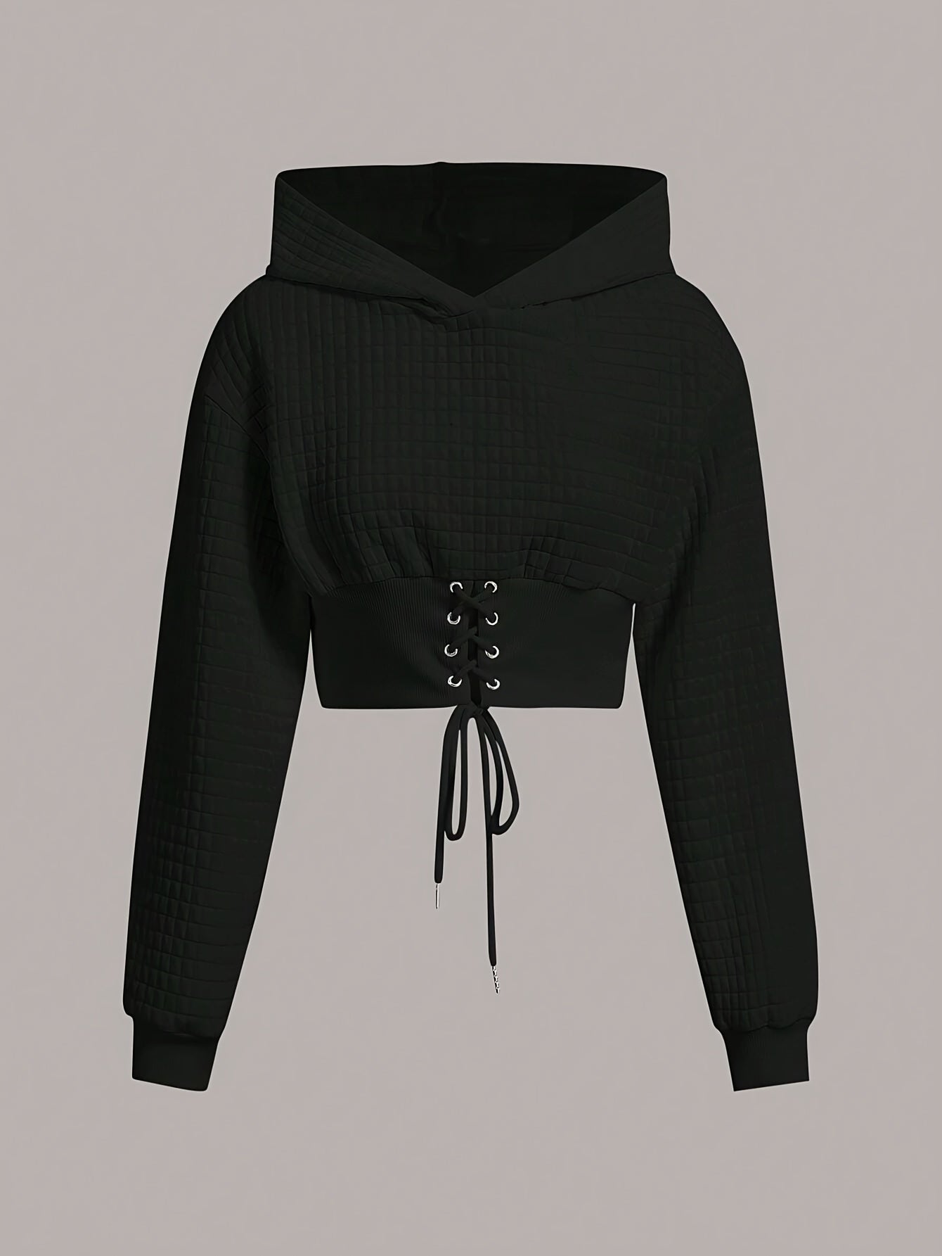 Kurzer Crop Hoodie mit gekreuzter Vorderseite und Bindeband, lässig, Kapuze