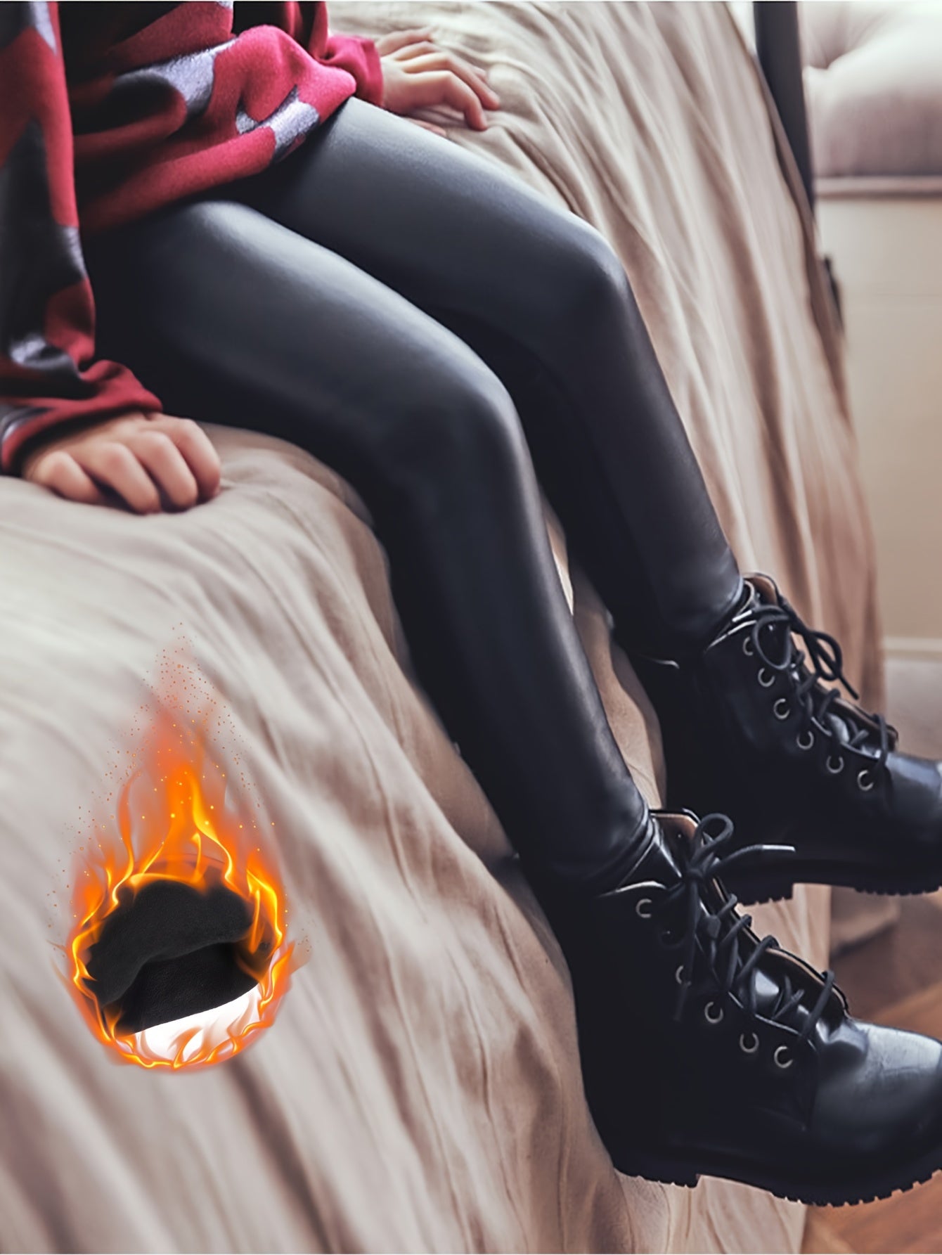 Mädchen PU Leder Leggings Warme Leggings Für Herbst Winter Party Street Wear Geschenk
