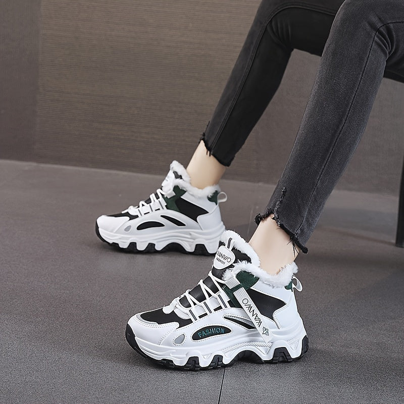 Damen Winterstiefeletten mit Plüschfutter, Thermo-Outdoor-Plateau-Schneestiefel