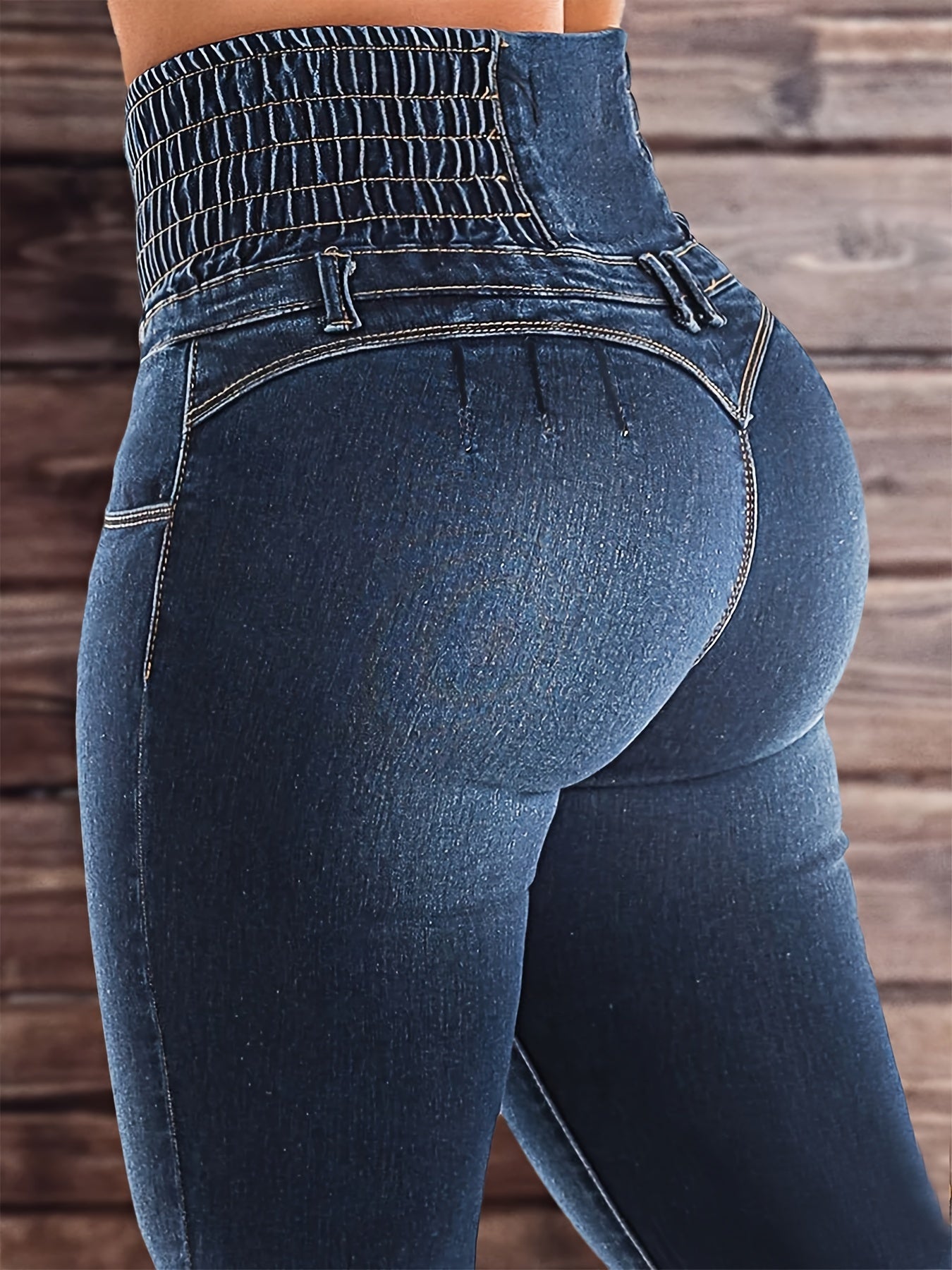 Stretch-Jeans mit hoher Taille und hohem Bund und mehreren Taschen Spandex
