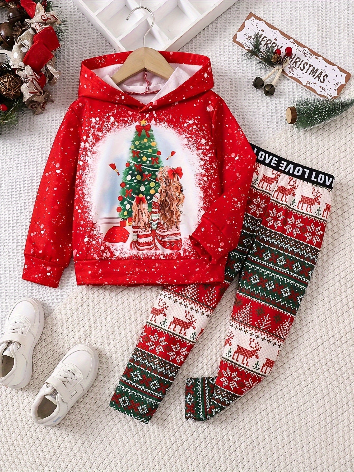 2-teiliges Set aus Kapuzenpullover und Leggings mit Cartoon  für Mädchen – langärmlig