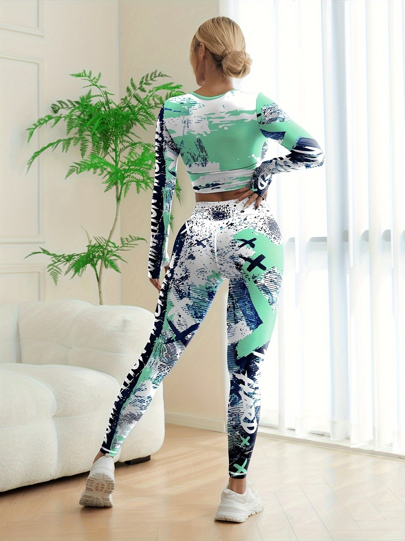 Batik-Sportset für Damen, Activewear-Workout-Oberteil und Leggings