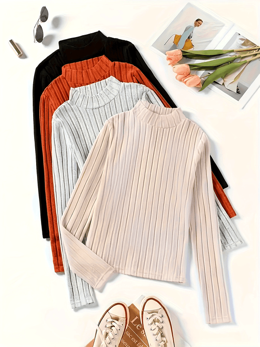 4-teiliges Langarm-Shirt mit Rollkragen Set