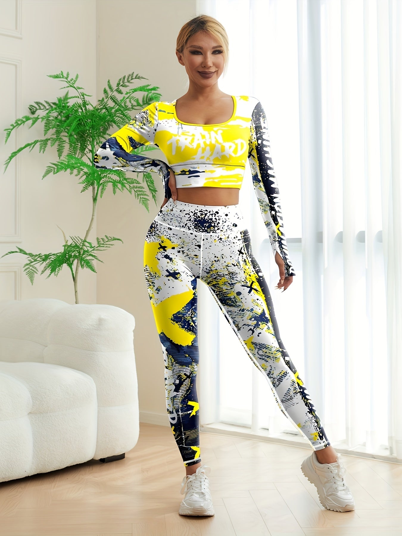 Batik-Sportset für Damen, Activewear-Workout-Oberteil und Leggings