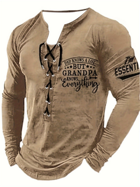 Schickes Henley-Shirt mit langen Ärmeln für Herren, Rundhalsausschnitt und Kordelzug