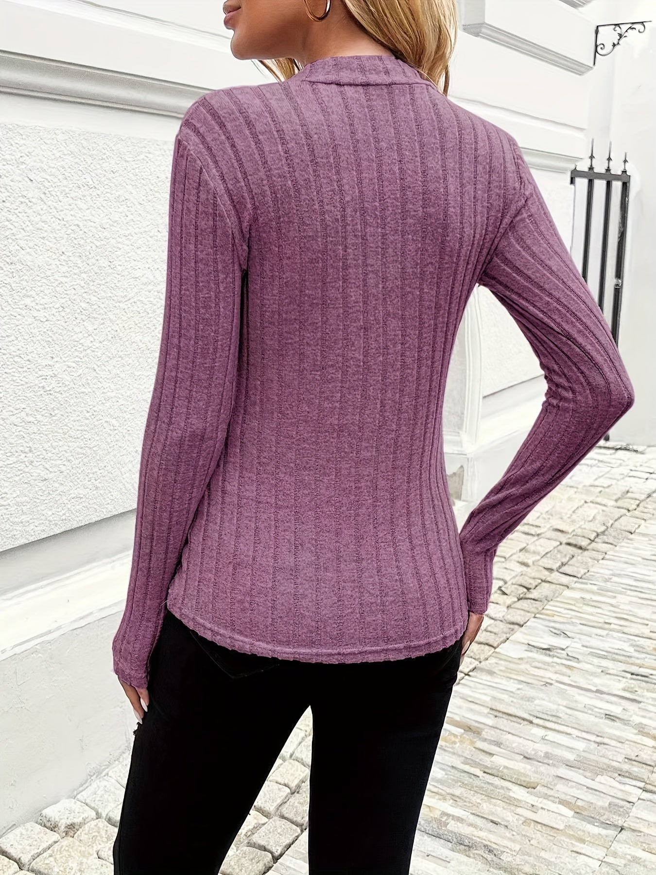 Einfarbiges Long-Shirt mit Rundhalsausschnitt, Pullover Rollkragen