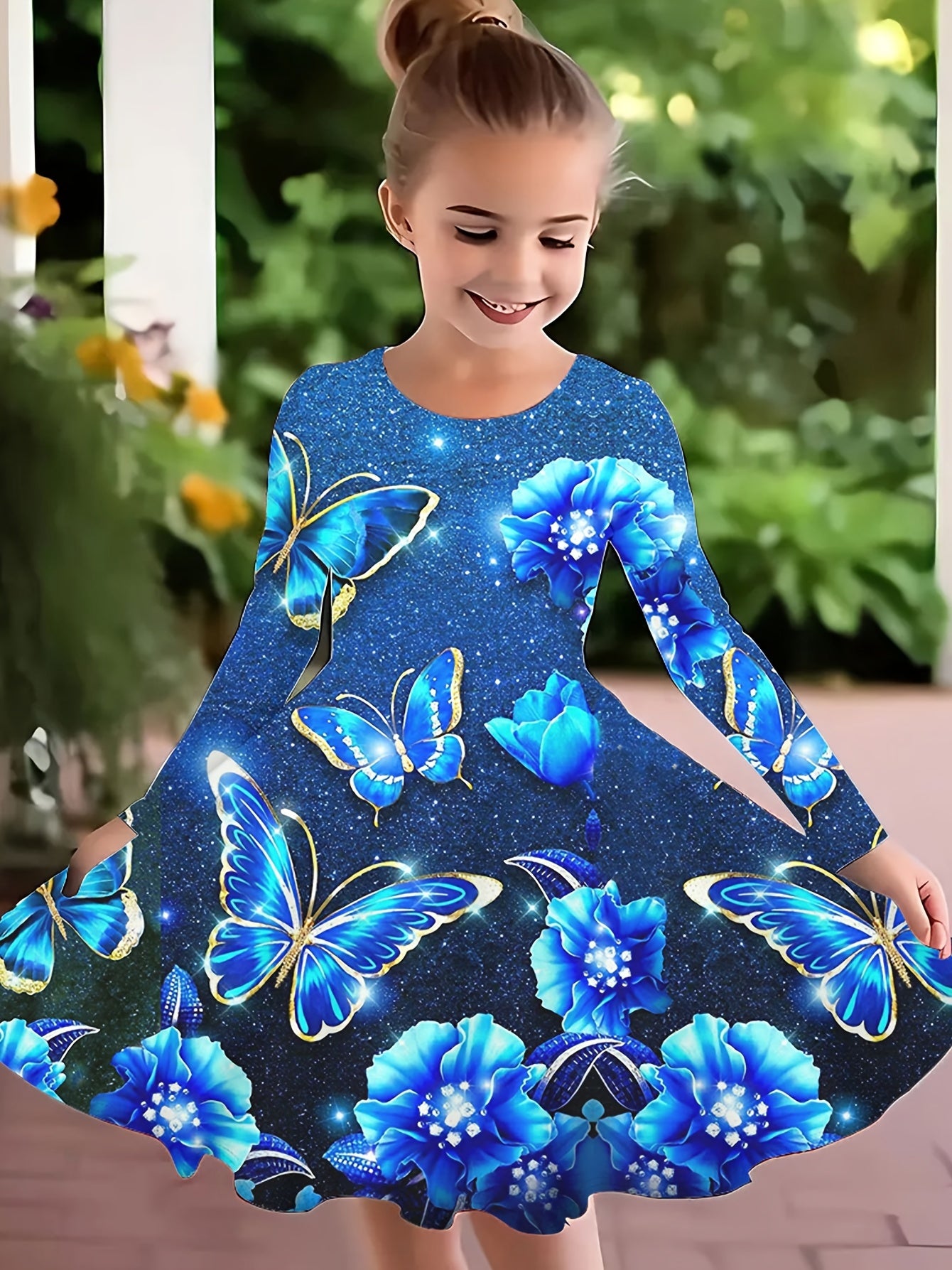Spleißen Schneemann Langarm Kleid Mädchen Weihnachten / Prinzessin Herbst Winter