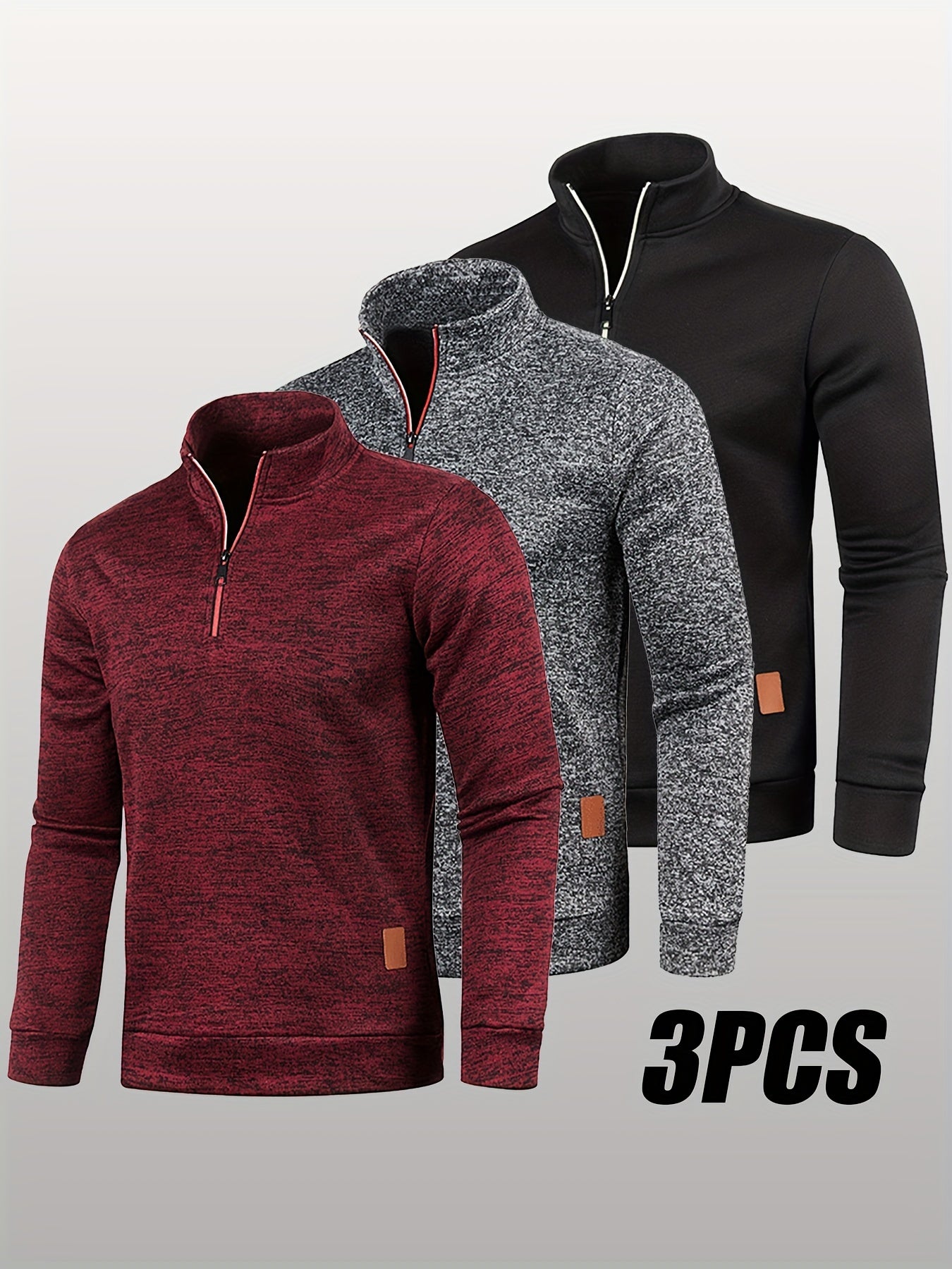 3er-Pack Pullover-Sweatshirts Set für Herren – mit Kragen und Reißverschluss