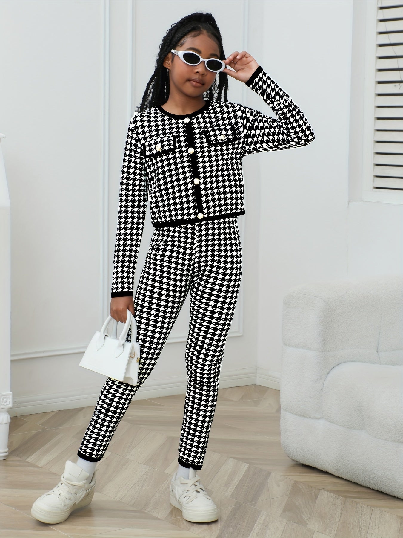 Mädchen-Set aus Jacke und Hose aus Tweed, gefüttert mit Polyesterfleece