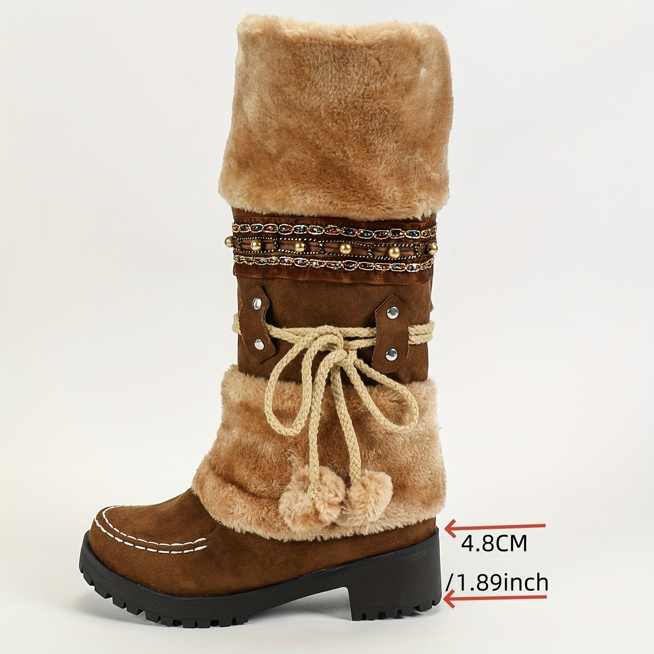 Retro-Schneestiefel für Damen, Stiefel mit Fleece-Pom-Pom-Dekor