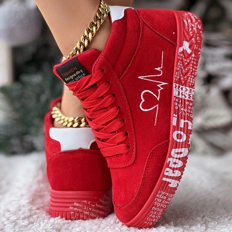 Lässige Sneakers mit Herz-Design für Damen, bequeme Skateschuhe mit weicher Sohle