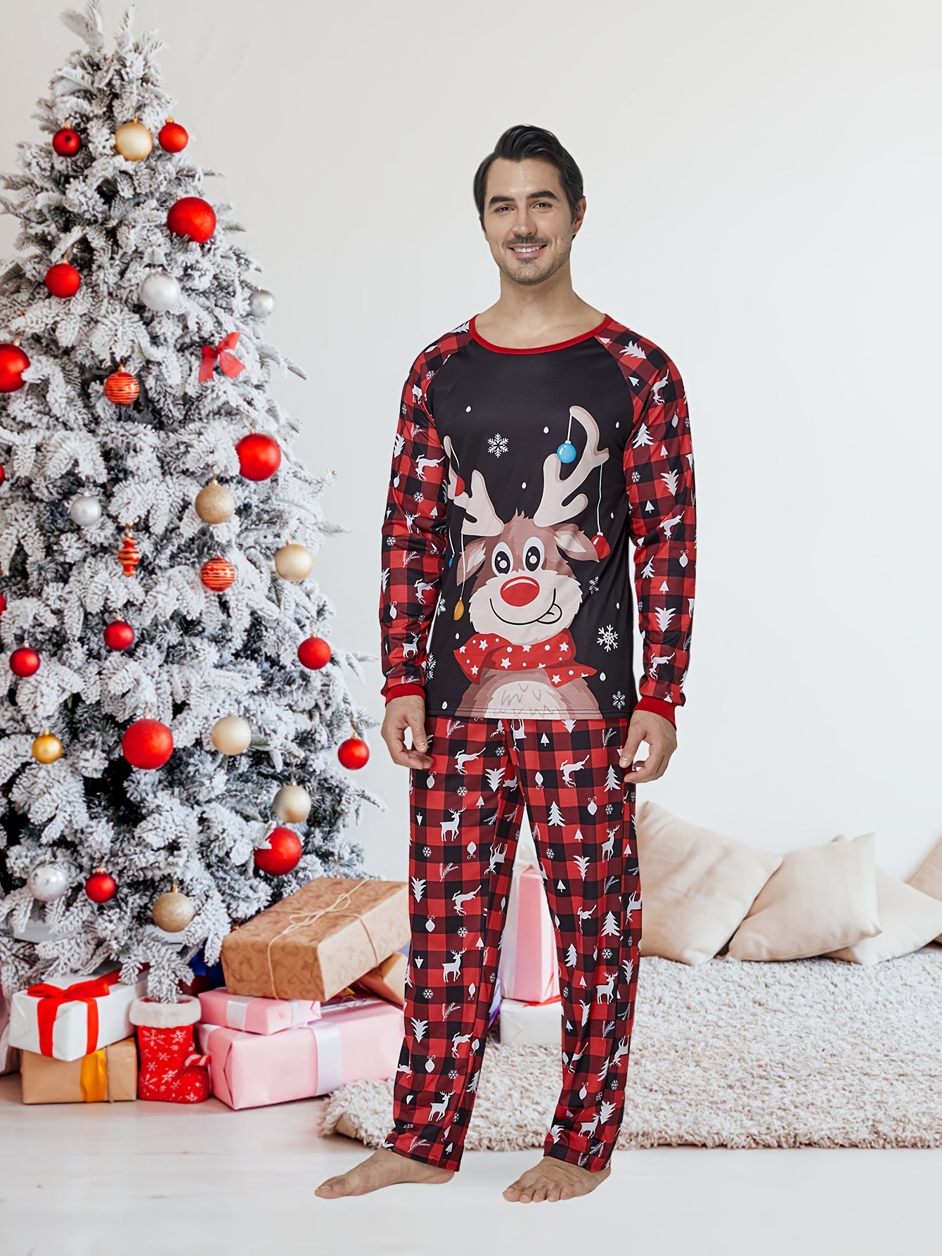Weihnachtspyjama-Set für die ganze Familie mit Rentier Stretch 2-teilig