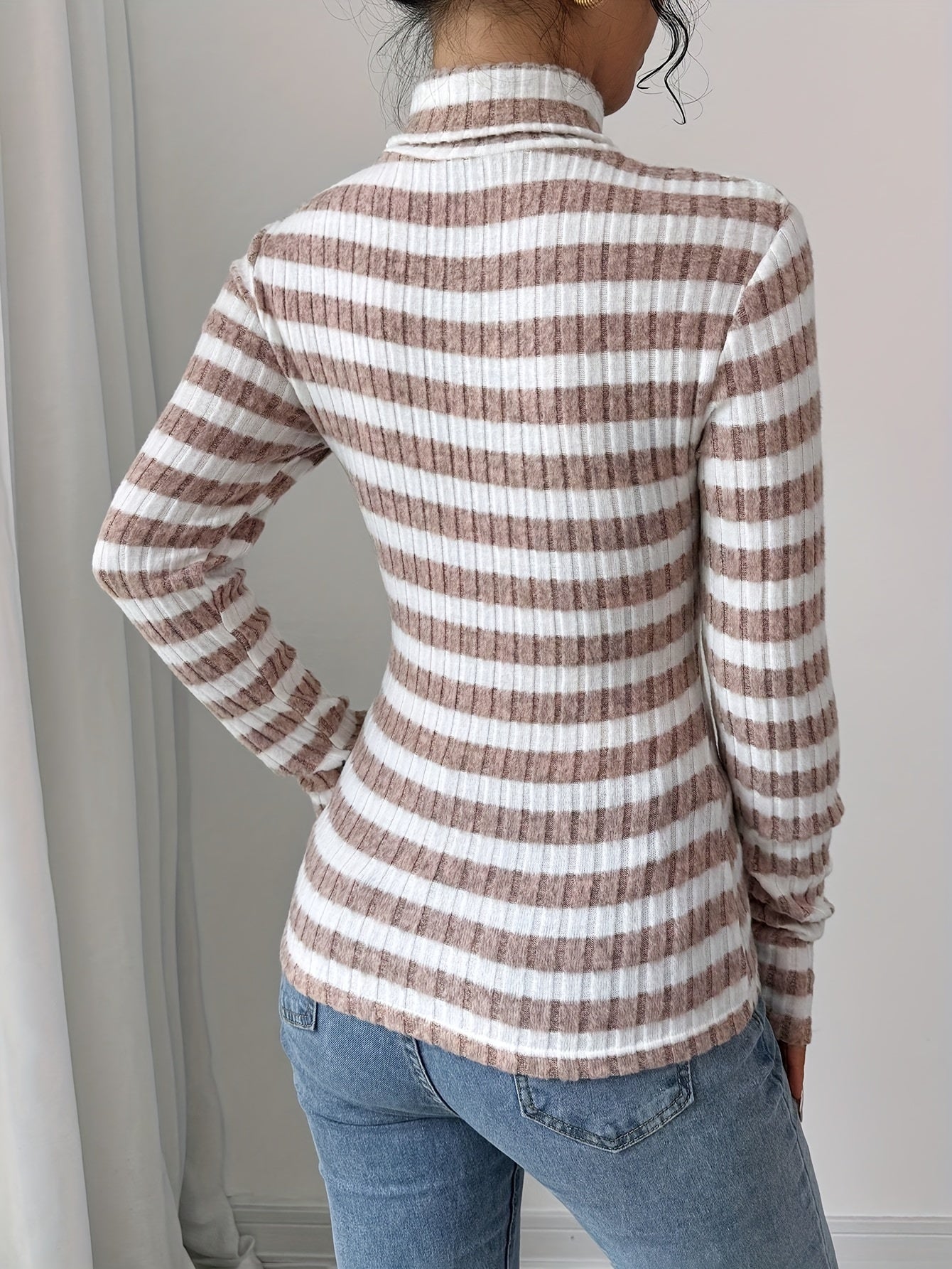 Rollkragenpullover aus Strick mit Streifenmuster für Damen