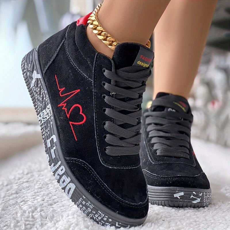 Lässige Sneakers mit Herz-Design für Damen, bequeme Skateschuhe mit weicher Sohle