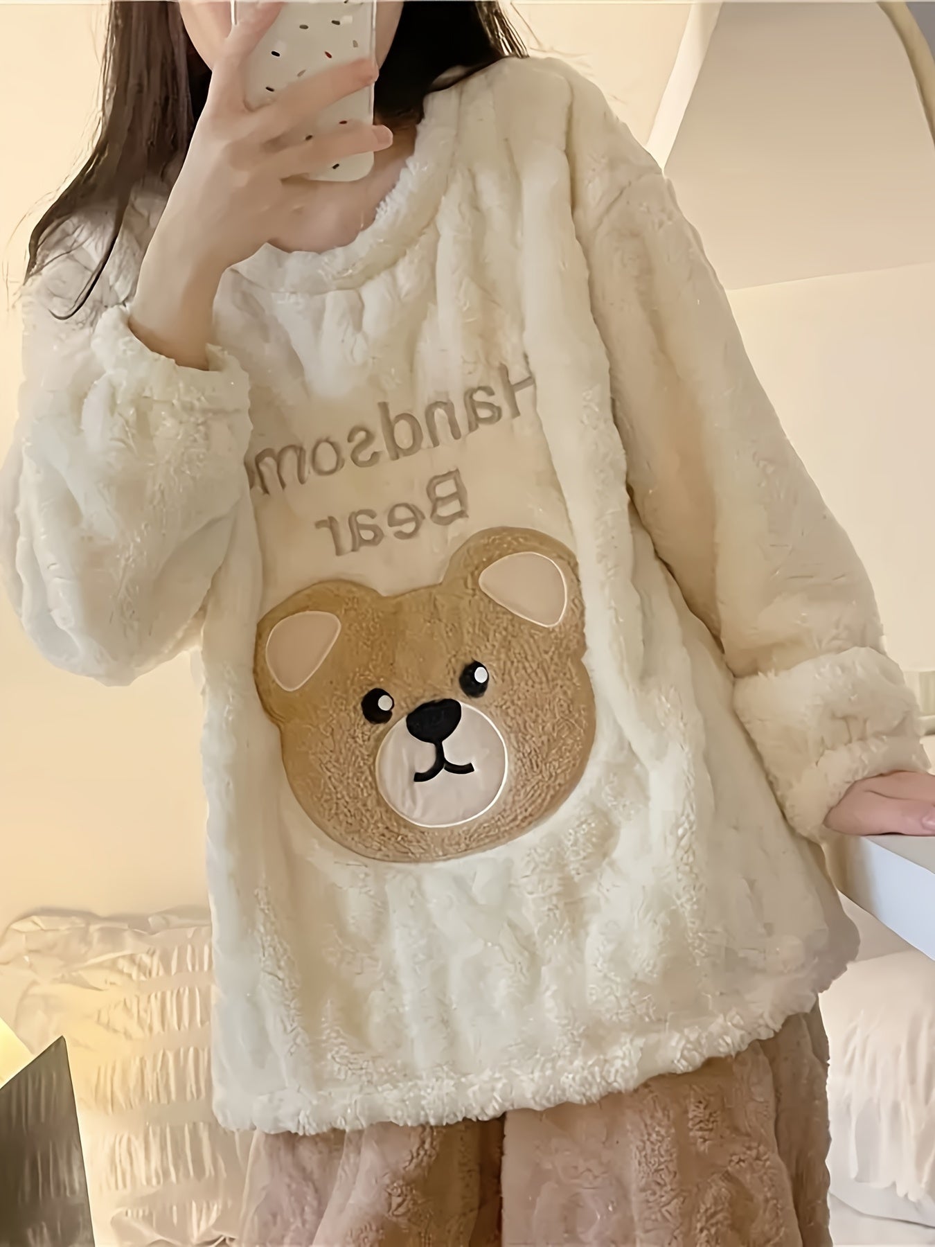 Gemütliches und süßes Fleece-Pyjama-Set mit Bärenmotiv für Teenager Mädchen