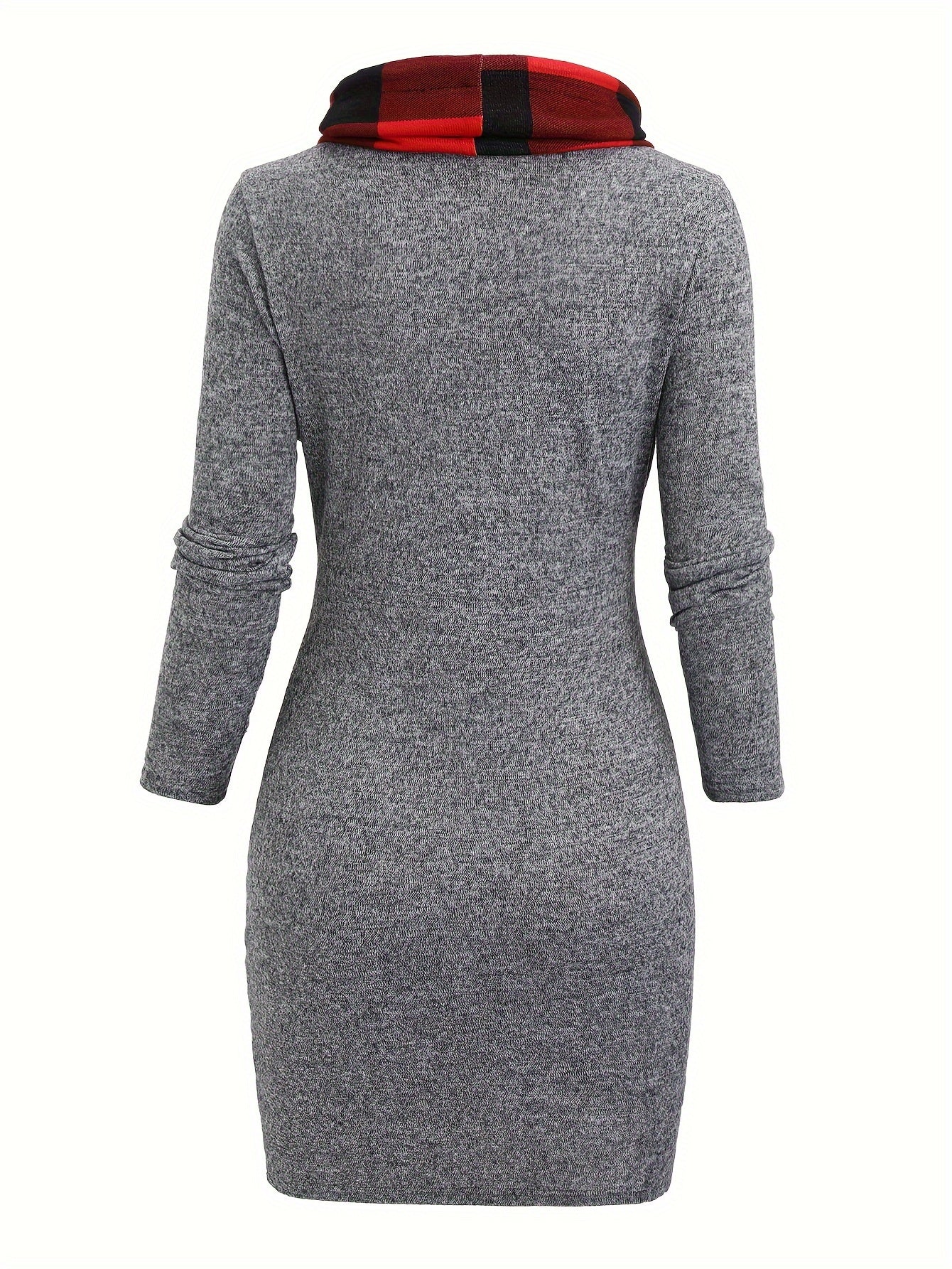 Langärmliges Kleid mit Karomuster, lässiges Kleid mit Knopfleiste