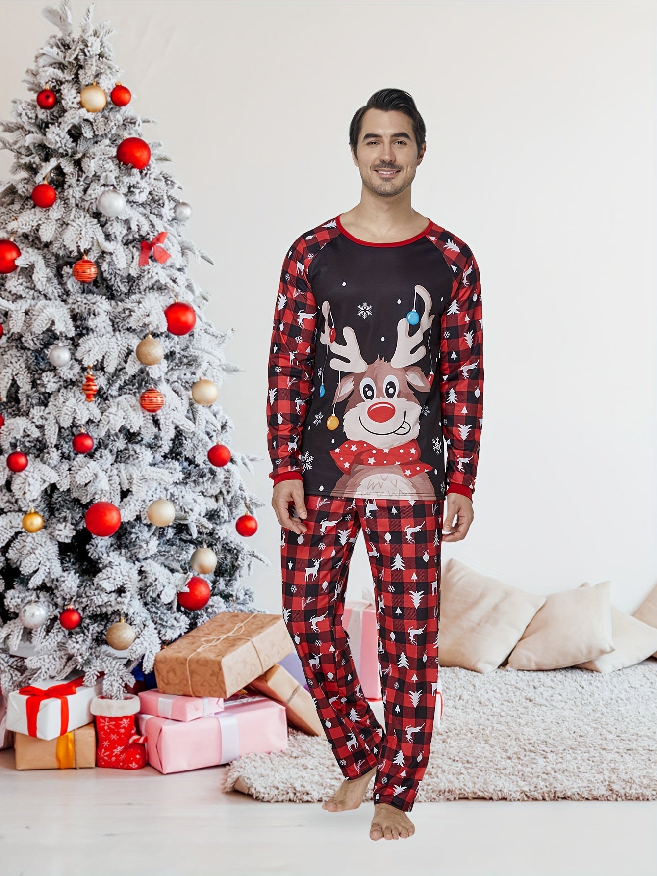 Weihnachtspyjama-Set für die ganze Familie mit Rentier Stretch 2-teilig