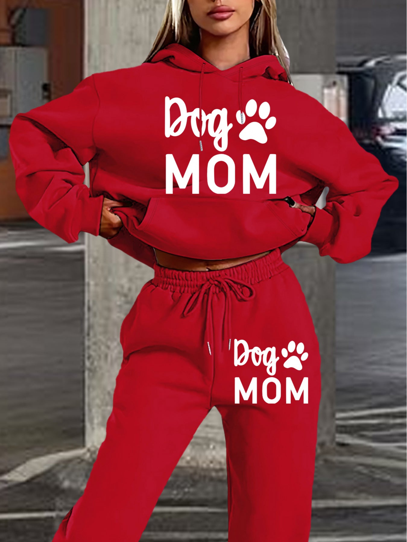 Damen-Set mit Kapuzenpullover und Hose Dog & Mom Herbst-/Wintermode